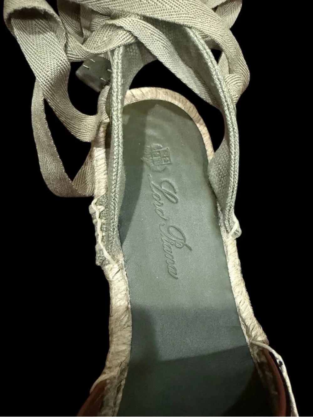 Loro Piana Suitcase Stripe Sage Green Lace-Up Espadrilles EU 39 US 7.5